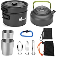 Odoland Juego de Utensilios Cocina Camping con Ollas y Sartén de Aluminio Hervidor Tazas Cubiertos Plegable para…